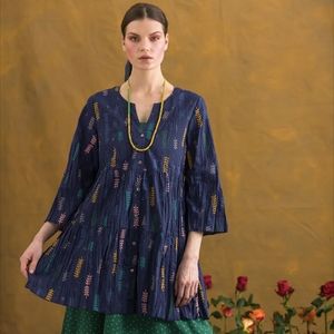 Gudrun Sjoden Pimpenella Organic Cotton Tiered Tunic Top Blue M/L